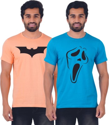 Ferocious Printed Men Round Neck Orange, Blue T-Shirt