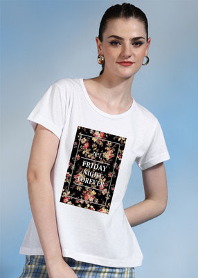 Moda Rapido Printed Women Round Neck White T-Shirt