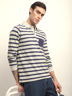 DILLINGER Striped Men Polo Neck Light Blue T-Shirt