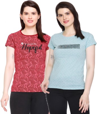 Star Touch Printed Women Round Neck Red, Blue T-Shirt