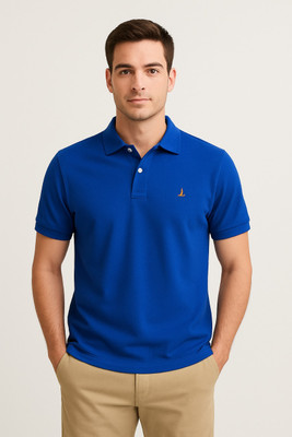 saltlake Solid Men Polo Neck Blue T-Shirt