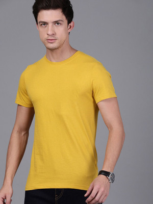 OrrganicChics Solid Men Round Neck Yellow T-Shirt