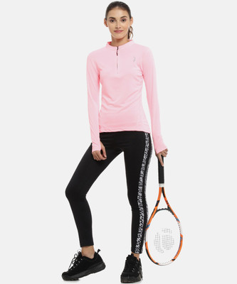 CAMPUS SUTRA Solid Women Mandarin Collar Pink T-Shirt