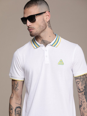 WROGN Solid Men Polo Neck White T-Shirt