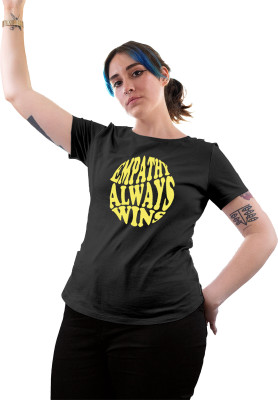 Fighterhero Printed Women Round Neck Black T-Shirt