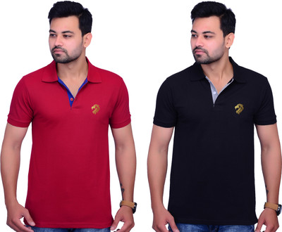 Cousin's Solid Men Polo Neck Black T-Shirt