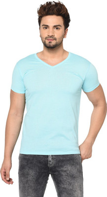 Moordale Fab Solid Men V Neck Blue T-Shirt
