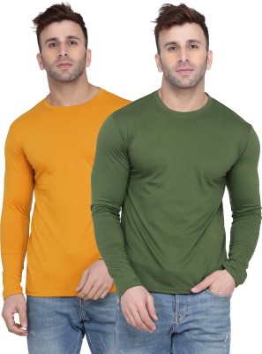 Kroptee Solid Men Round Neck Green, Yellow T-Shirt