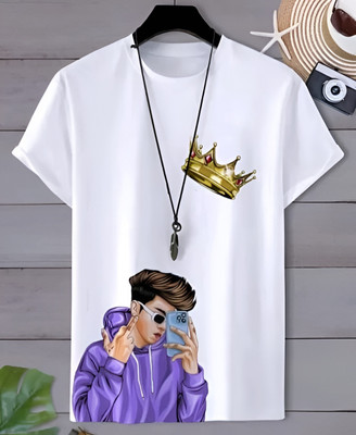 TDFASHIONS Printed Men Round Neck White T-Shirt