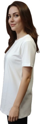 MYo2 Solid Women Round Neck White T-Shirt