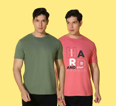 WOOSTRO Printed, Solid Men Round Neck Multicolor T-Shirt