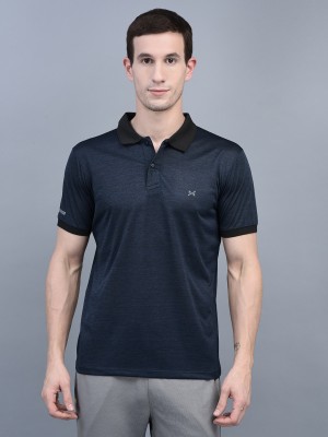 Force NXT Solid Men Polo Neck Blue T-Shirt