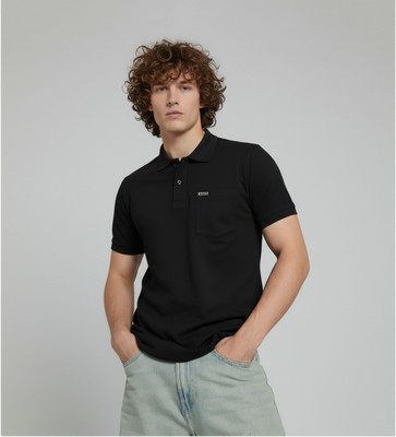 R5000 Solid Men Polo Neck Black T-Shirt