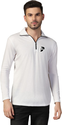 GEUM Solid Men Polo Neck White T-Shirt