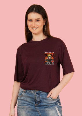 Kasendra Graphic Print Women Round Neck Maroon T-Shirt