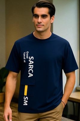 FASHIUM Typography Men Round Neck Navy Blue T-Shirt