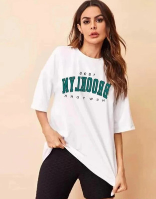 HouseOfCommon Self Design Women Round Neck White T-Shirt