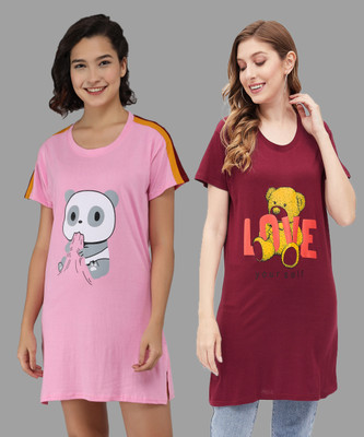 TRADSTER Striped, Printed Women Round Neck Pink, Black, Maroon T-Shirt