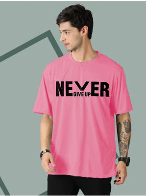 etsun Typography Men Round Neck Pink T-Shirt