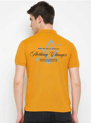 flora shine Printed Men Polo Neck Yellow T-Shirt