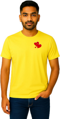 purycot Solid Men Round Neck Yellow T-Shirt