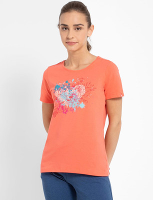 JOCKEY Printed Women Round Neck Orange T-Shirt