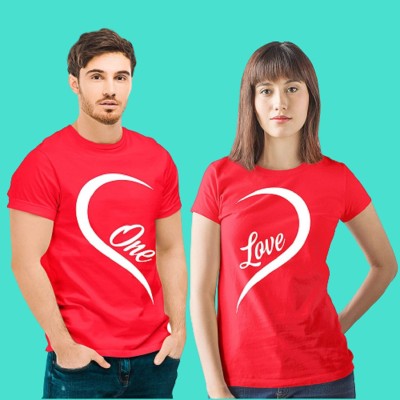 COUPLESTUFF.IN Printed Couple Round Neck Red T-Shirt