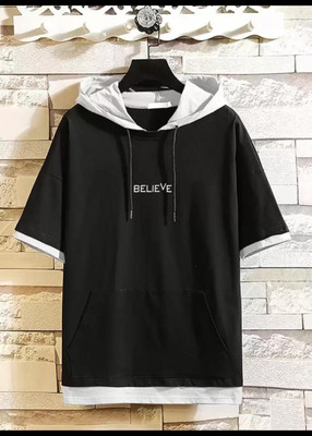 Bell Paper Solid Men Hooded Neck Black T-Shirt