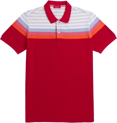 Arvind Garments Striped Men Polo Neck Red T-Shirt