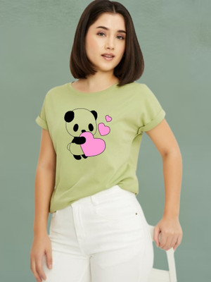 Lecowar Printed Women Round Neck Green T-Shirt