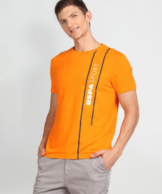 U.S. POLO ASSN. Printed Men Round Neck Orange T-Shirt