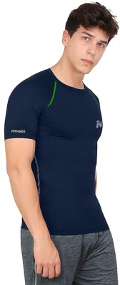 NINQ Solid Men Round Neck Dark Blue T-Shirt