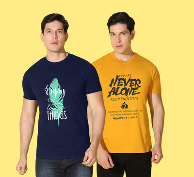 WOOSTRO Printed Men Round Neck Blue, Yellow T-Shirt
