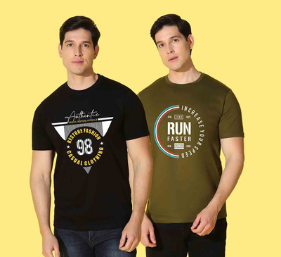 WOOSTRO Graphic Print Men Round Neck Black, Brown T-Shirt