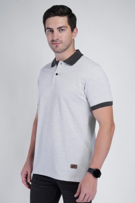 John Peters Solid Men Polo Neck Grey T-Shirt