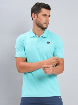 TECHNOSPORT Solid Men Polo Neck Blue T-Shirt