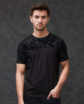 RARE RABBIT Graphic Print Men Crew Neck Black T-Shirt