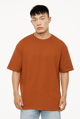 THEFASHIONERA Solid Men Crew Neck Brown T-Shirt