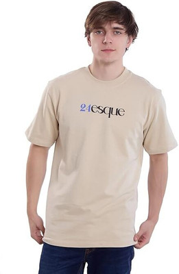 24esque Typography Men Round Neck Beige T-Shirt