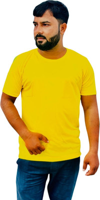 Aimscraft Solid Men Round Neck Yellow T-Shirt
