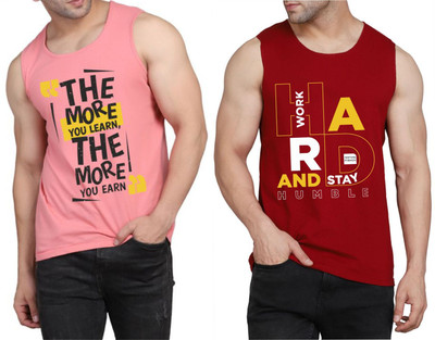 WOOSTRO Printed Men Scoop Neck Pink, Maroon T-Shirt