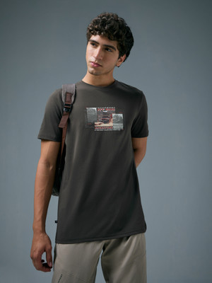 TECHNOSPORT Graphic Print Men Round Neck Grey T-Shirt