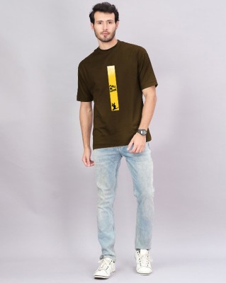 PP TRENDS Printed Men Round Neck Brown T-Shirt