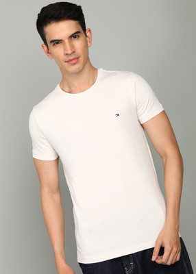 TOMMY HILFIGER Solid Men Round Neck White T-Shirt