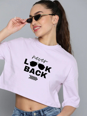 SPOWEARY Printed, Typography Women Round Neck Purple T-Shirt