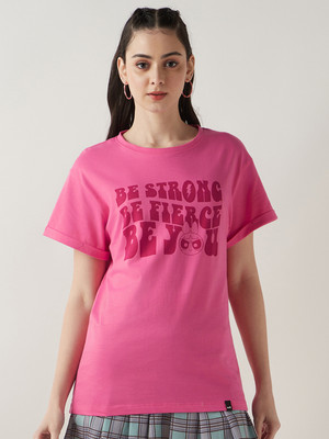 BEWAKOOF Typography Women Round Neck Pink T-Shirt