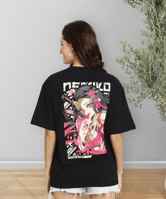 Fabflee Printed Women Round Neck Black T-Shirt