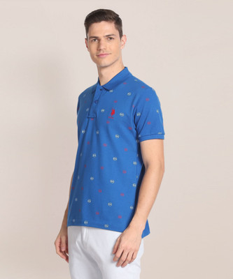 U.S. POLO ASSN. Printed Men Polo Neck Blue T-Shirt