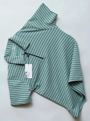 N AND J Striped Men Polo Neck Green T-Shirt