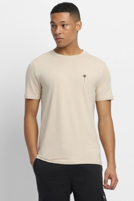 FOREVER 21 Solid Men Round Neck Brown T-Shirt